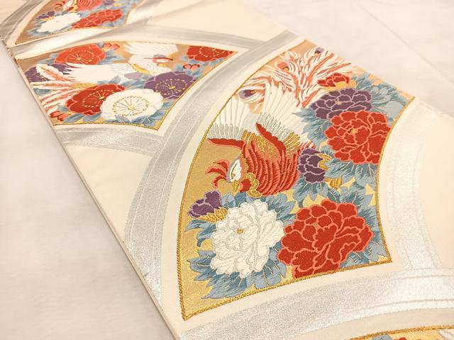 平和屋着物◎六通柄袋帯 唐織 鳳凰花青海波 金銀糸 正絹 逸品 未使用 BAAU9949yc