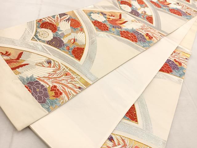 平和屋着物◎六通柄袋帯 唐織 鳳凰花青海波 金銀糸 正絹 逸品 未使用 BAAU9949yc