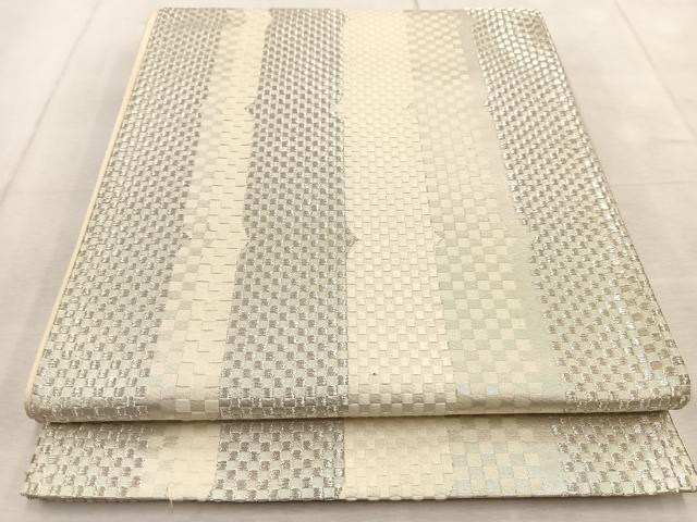 平和屋着物◎六通柄袋帯 変わり市松文様 銀糸 正絹 逸品 BAAU9950yc