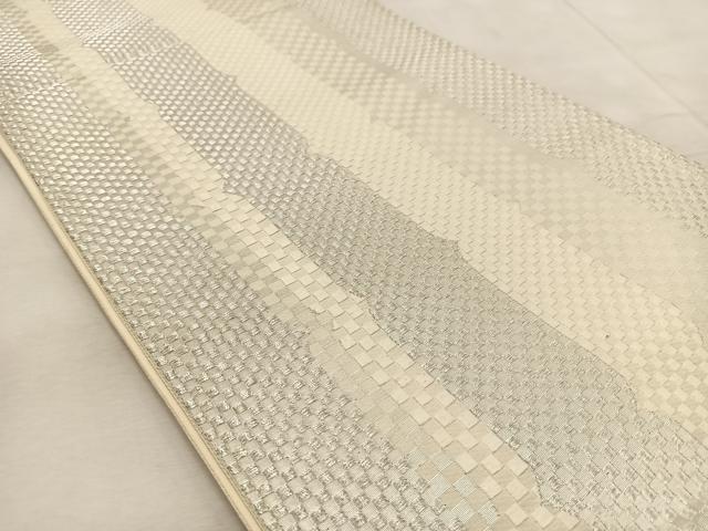 平和屋着物◎六通柄袋帯 変わり市松文様 銀糸 正絹 逸品 BAAU9950yc
