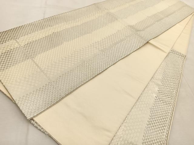 平和屋着物◎六通柄袋帯 変わり市松文様 銀糸 正絹 逸品 BAAU9950yc