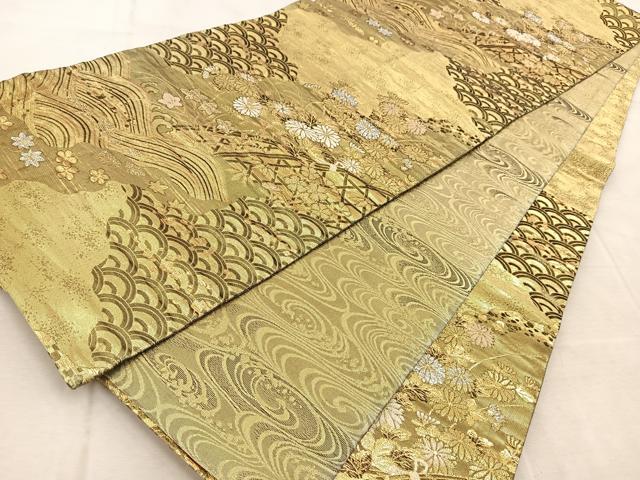 平和屋着物◎佐賀錦 両面 六通柄袋帯 吉祥秋草文 金糸 正絹 逸品 BAAU9964yc