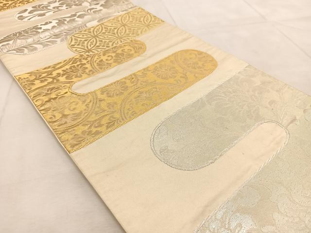平和屋着物◎六通柄袋帯 エ霞花文 金銀糸 正絹 逸品 BAAU9970yc