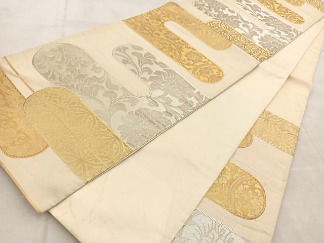 平和屋着物◎六通柄袋帯 エ霞花文 金銀糸 正絹 逸品 BAAU9970yc