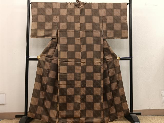 平和屋着物●上質な小紋 市松文様 正絹 逸品 BAAV0486mz