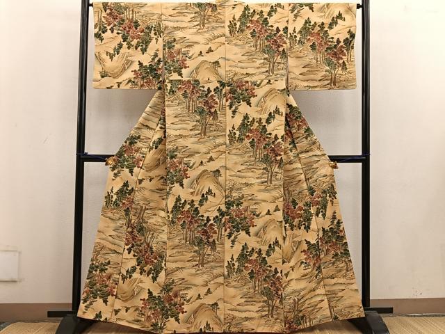 平和屋着物■上質な小紋 紬地 樹林文 正絹 逸品 BAAV1007mz