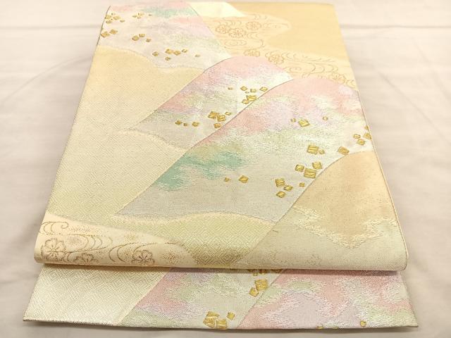 平和屋着物◎六通柄袋帯 重ね山流水花文 金銀糸 正絹 逸品 BAAV1506hv
