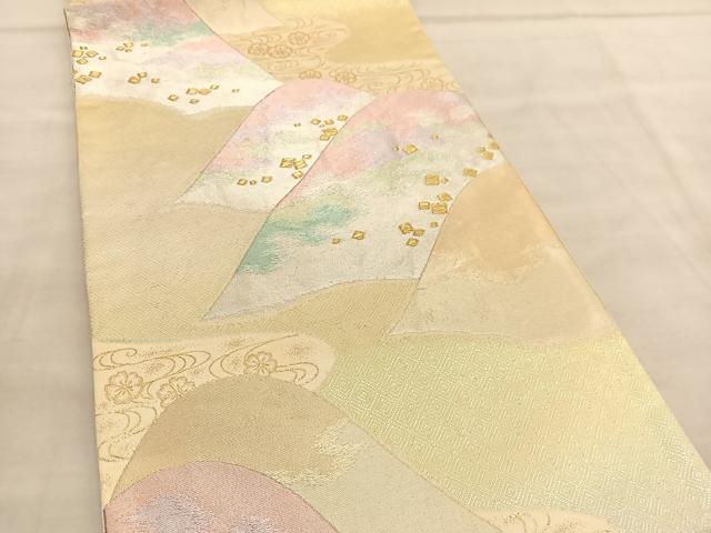 平和屋着物◎六通柄袋帯 重ね山流水花文 金銀糸 正絹 逸品 BAAV1506hv