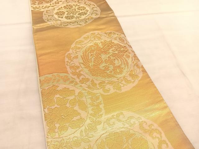 平和屋着物◎六通柄袋帯 花喰い鳳凰 金糸 正絹 逸品 BAAV1512hv