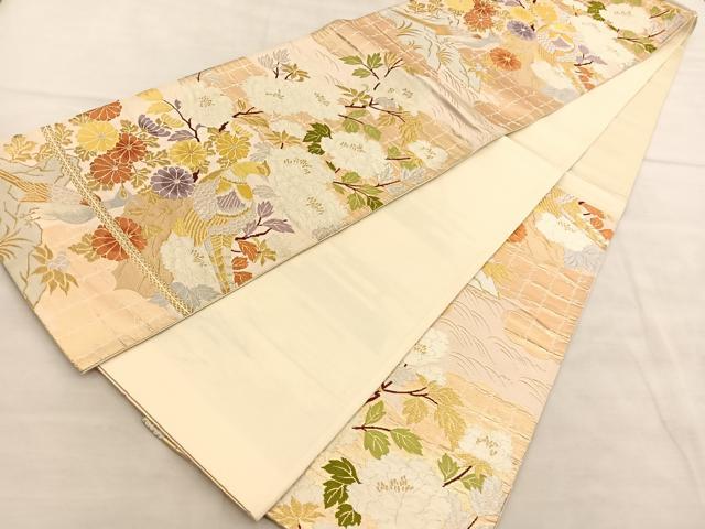 平和屋着物◎六通柄袋帯 唐織 尾長鳥花文 金銀糸 正絹 逸品 BAAV1519hv