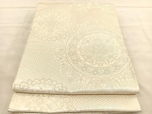 平和屋着物◎西陣 六通柄袋帯 正倉院花文 銀糸 証紙付き 正絹 逸品 BAAV1529hv