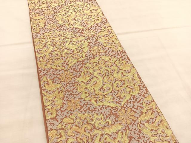 平和屋着物◎六通柄 本袋帯 向かい鳥花文 金糸 正絹 逸品 BAAV1534hv