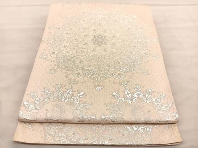 平和屋着物◎六通柄袋帯 宝相華 銀糸 正絹 逸品 BAAV1535hv