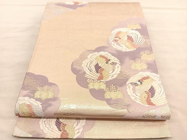 平和屋着物◎六通柄袋帯 唐織 雲取鳳凰文 金糸 正絹 逸品 BAAV1542hv