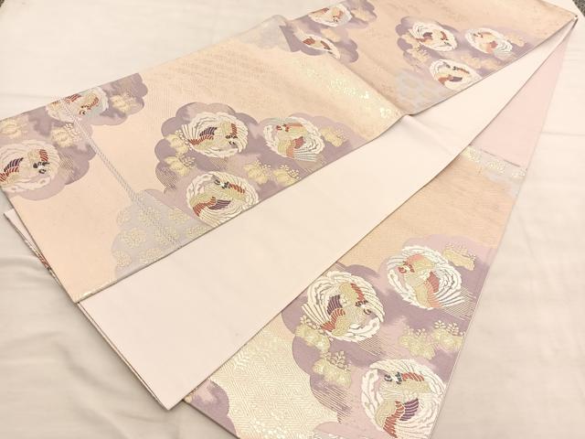 平和屋着物◎六通柄袋帯 唐織 雲取鳳凰文 金糸 正絹 逸品 BAAV1542hv