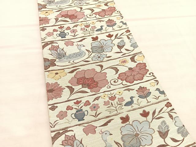 平和屋着物◎六通柄袋帯 花鳥文 正絹 逸品 BAAV1544hv