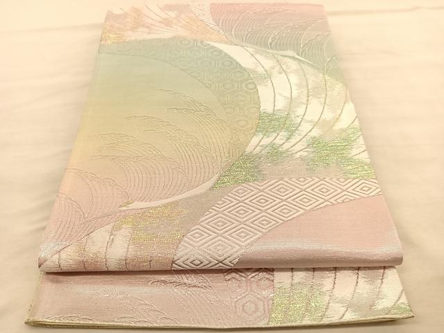 平和屋着物◎六通柄袋帯 飛鶴文 銀糸 正絹 逸品 未使用 BAAV1558hv