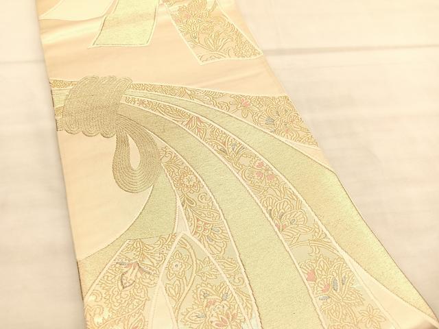 平和屋着物◎六通柄袋帯 唐織 束ね熨斗更紗花文 綾織錦 金銀糸 正絹 逸品 BAAV1563hv