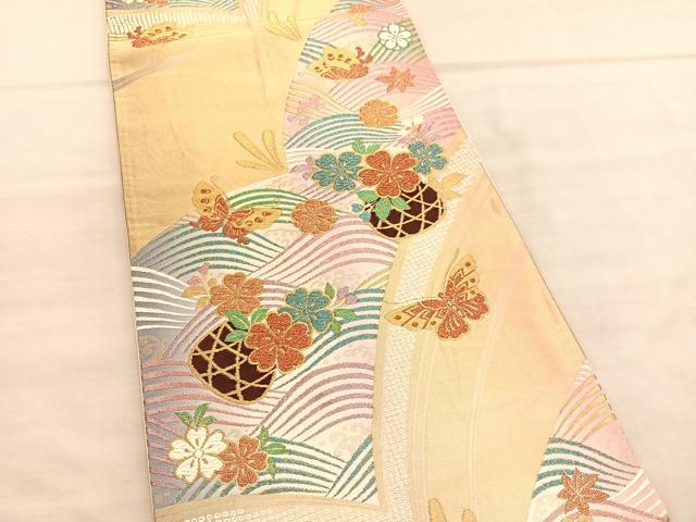 平和屋着物◎六通柄袋帯 立波花籠文 金銀糸 正絹 逸品 BAAV1566hv