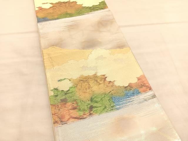 平和屋着物◎六通柄袋帯 遠山風景文 金銀糸 正絹 逸品 BAAV1606hv