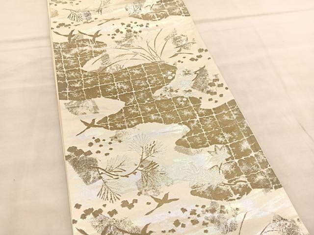 平和屋着物◎西陣 六通柄袋帯 花鳥文 金銀糸 正絹 逸品 BAAV1612hv