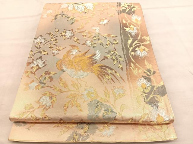 平和屋着物◎六通柄袋帯 更紗花鳥文 金銀糸 正絹 逸品 BAAV1613hv