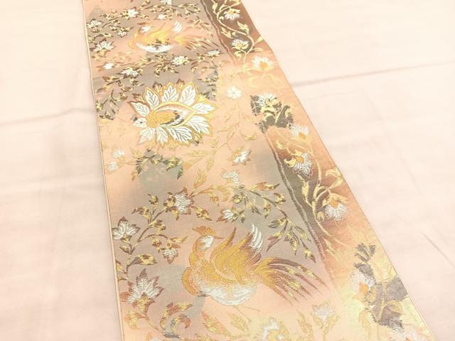 平和屋着物◎六通柄袋帯 更紗花鳥文 金銀糸 正絹 逸品 BAAV1613hv