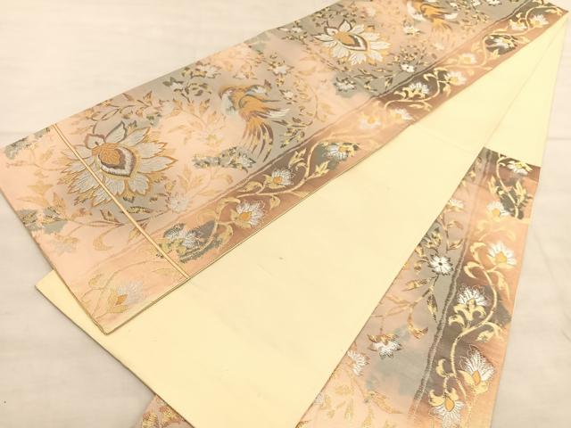 平和屋着物◎六通柄袋帯 更紗花鳥文 金銀糸 正絹 逸品 BAAV1613hv