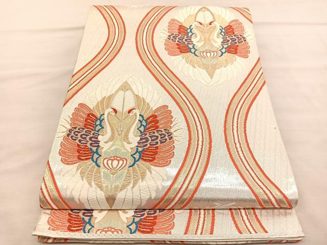平和屋着物◎六通柄袋帯 唐織 能衣立枠鶴文 金糸 正絹 逸品 BAAV1641hv