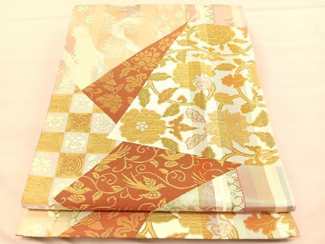 平和屋着物◎六通柄袋帯 花鳥唐草文 銀糸 正絹 逸品 BAAV1670hv
