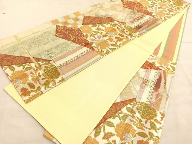 平和屋着物◎六通柄袋帯 花鳥唐草文 銀糸 正絹 逸品 BAAV1670hv