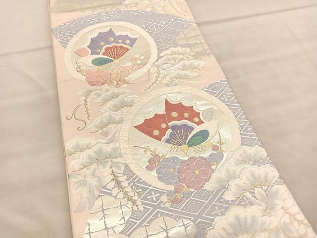 平和屋着物◎六通柄袋帯 唐織 花蝶丸文 金銀糸 正絹 逸品 BAAV1675hv