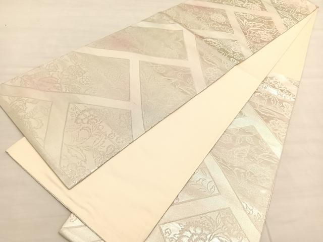 平和屋着物◎六通柄袋帯 網代更紗花文 銀糸 正絹 逸品 BAAV1697hv