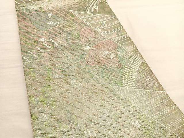 平和屋着物◎六通柄袋帯 ふくれ織 舞扇面文 銀糸 正絹 逸品 BAAV1700hv
