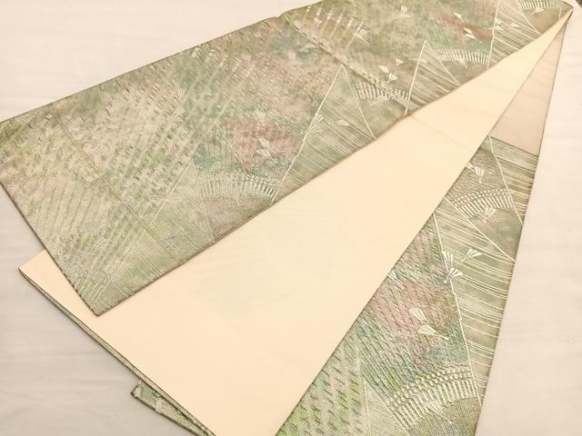 平和屋着物◎六通柄袋帯 ふくれ織 舞扇面文 銀糸 正絹 逸品 BAAV1700hv