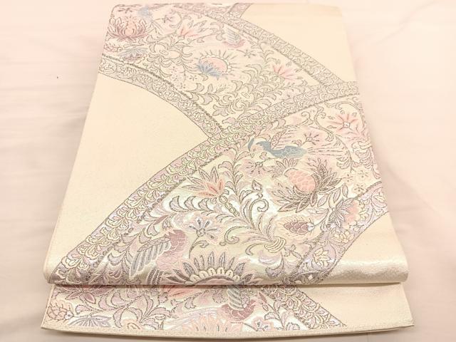 平和屋着物◎六通柄袋帯 唐織 青海更紗文 プラチナ箔 正絹 逸品 BAAV1705hv