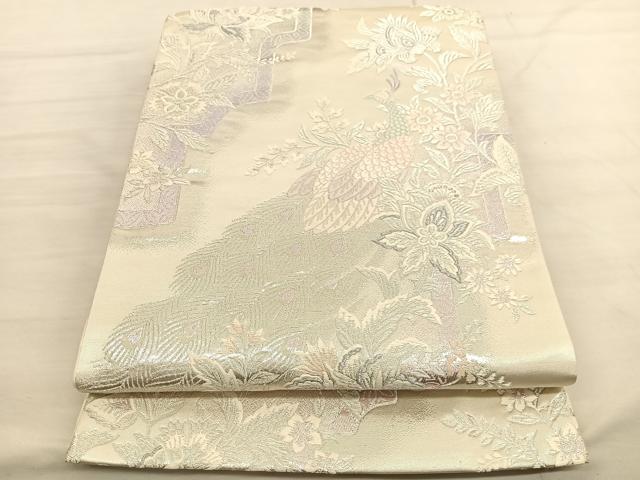 平和屋着物◎六通柄袋帯 唐織 孔雀更紗花文 銀糸 正絹 逸品 BAAV1739hv