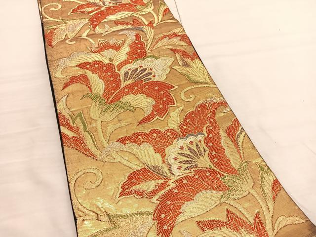 平和屋着物◎六通柄袋帯 更紗花文 金糸 正絹 逸品 BAAV1747hv