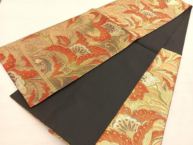 平和屋着物◎六通柄袋帯 更紗花文 金糸 正絹 逸品 BAAV1747hv