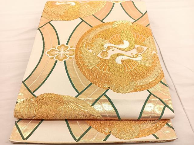 平和屋着物◎六通柄袋帯 唐織 鳳凰立涌文 金糸 正絹 逸品 BAAV1749hv