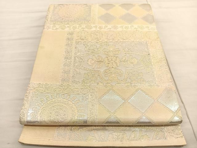 平和屋着物◎六通柄袋帯 横段飾花文 銀糸 正絹 逸品 BAAV1757hv