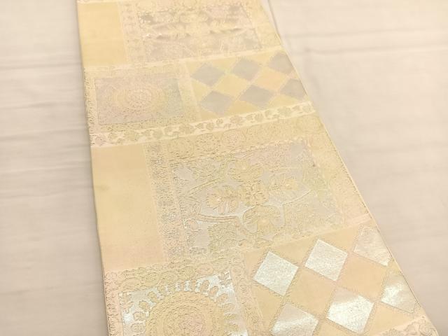 平和屋着物◎六通柄袋帯 横段飾花文 銀糸 正絹 逸品 BAAV1757hv