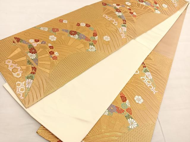 平和屋着物◎六通柄袋帯 唐織 片輪車花文 金糸 正絹 逸品 BAAV1767hv
