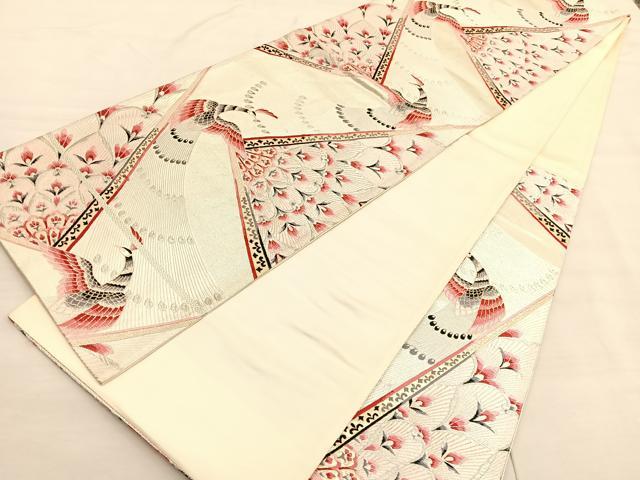 平和屋着物◎六通柄袋帯 唐織 裂取孔雀華文 金銀糸 正絹 逸品 BAAV1769hv