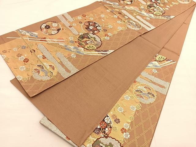 平和屋着物◎六通柄袋帯 唐織 扇雪輪御所車花文 金糸 正絹 逸品 BAAV1779hv