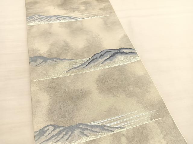 平和屋着物◎六通柄袋帯 唐織 遠山文 銀糸 正絹 逸品 BAAV1788hv