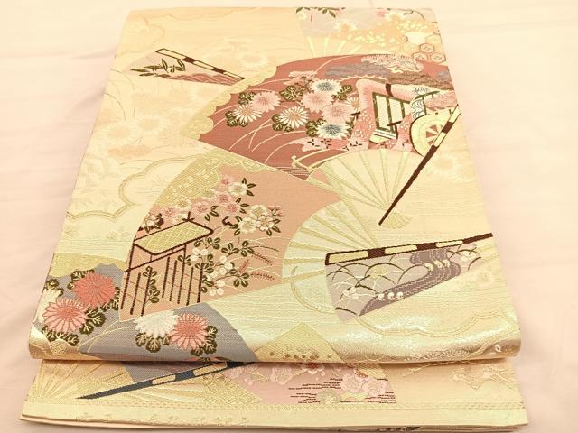 平和屋着物◎六通柄袋帯 唐織 慶扇四季御所解文 金糸 正絹 逸品 BAAV1794hv