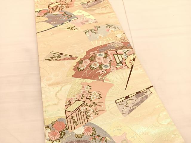 平和屋着物◎六通柄袋帯 唐織 慶扇四季御所解文 金糸 正絹 逸品 BAAV1794hv