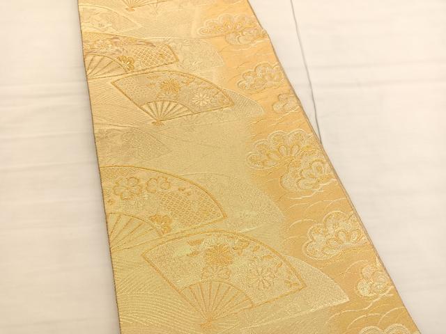 平和屋着物◎六通柄袋帯 扇面花文 金糸 正絹 逸品 BAAV1809hv