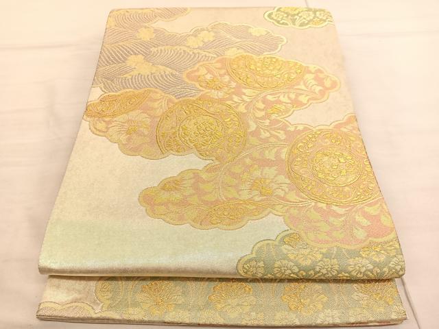 平和屋着物◎六通柄袋帯 瑞雲更紗華文 金糸 正絹 逸品 BAAV1827hv